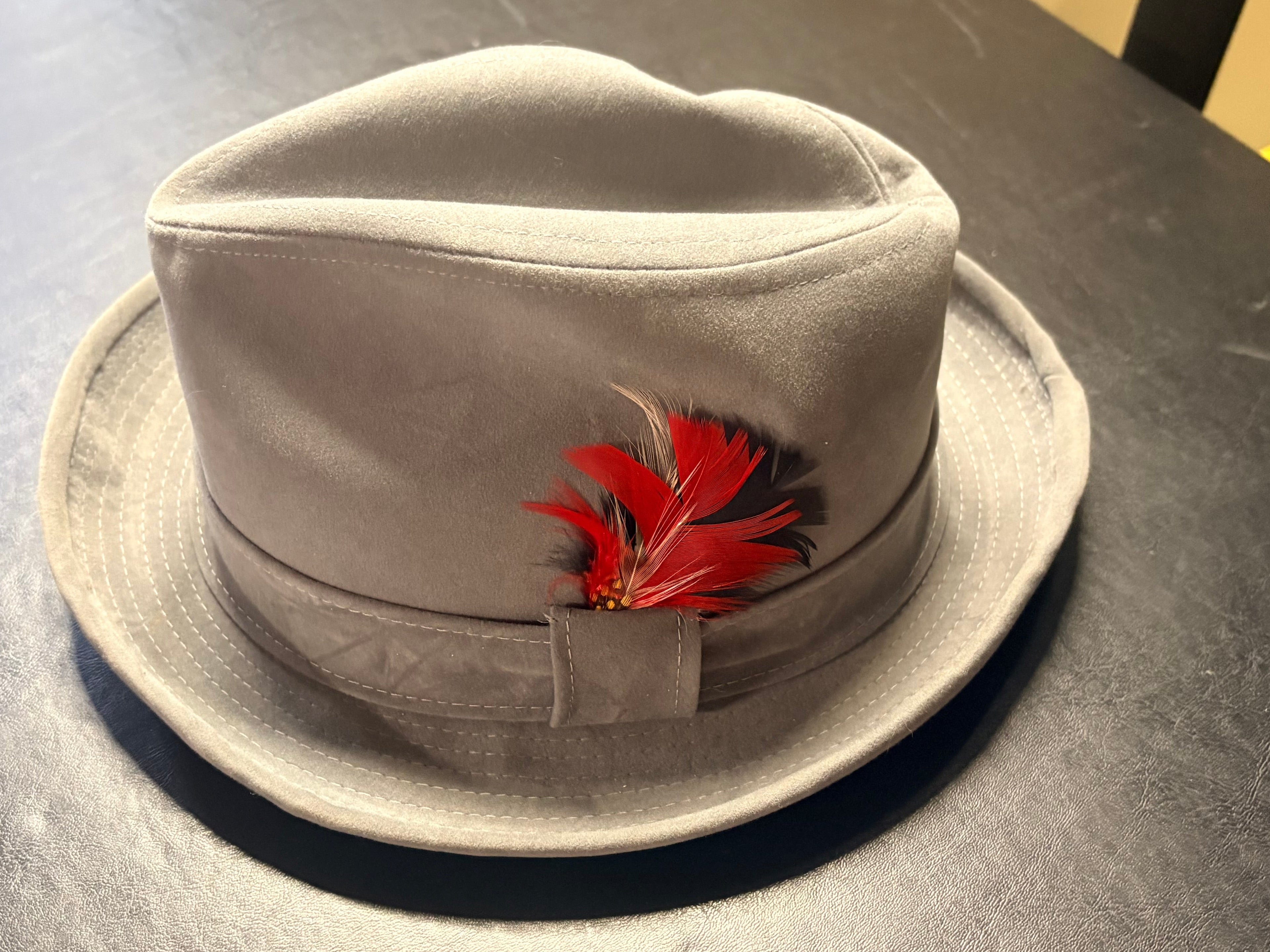 Grey pork pie hat